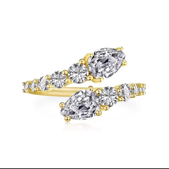 Elegant Adjustable Double Teardrop CZ Ring โ Silver/Gold Finish - Picture 10 of 11